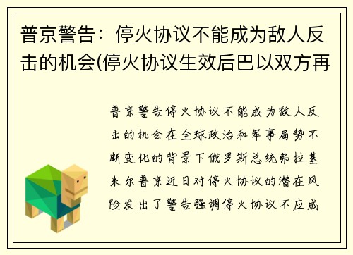普京警告：停火协议不能成为敌人反击的机会(停火协议生效后巴以双方再起冲突)