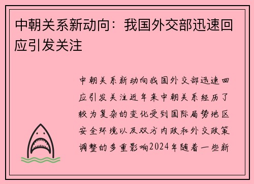 中朝关系新动向：我国外交部迅速回应引发关注