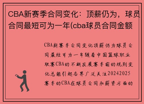 CBA新赛季合同变化：顶薪仍为，球员合同最短可为一年(cba球员合同金额)