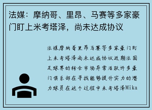 法媒：摩纳哥、里昂、马赛等多家豪门盯上米考塔泽，尚未达成协议